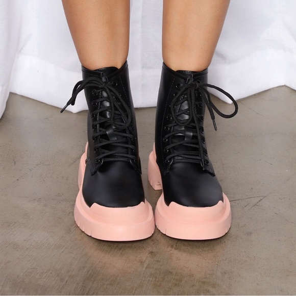 Night is Young Combat Booties - Black/Pink BNIB - Picture 2 of 2